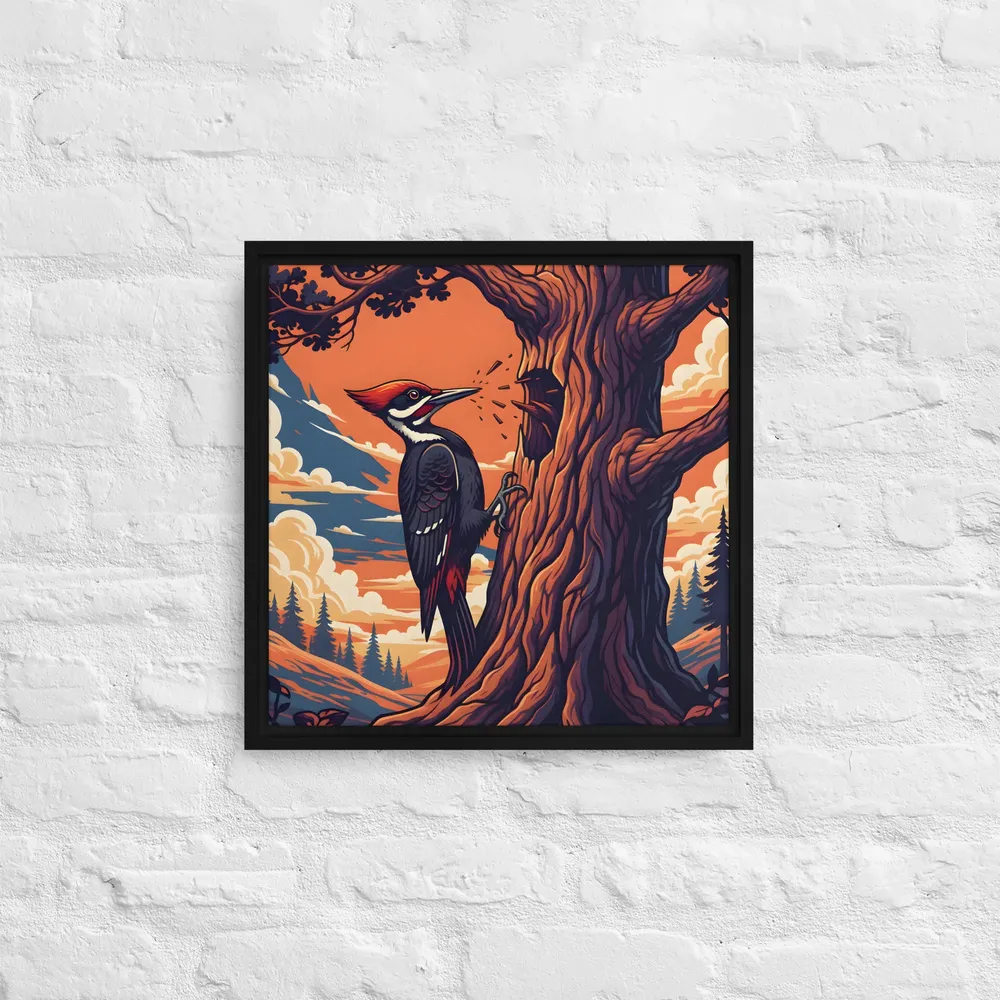 Woodpecker at Sunset 
 Canvas with Black Frame | 16″x 16″