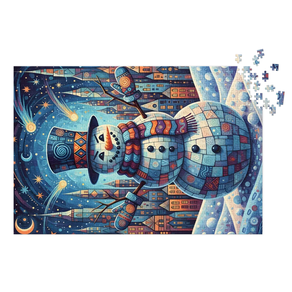 Stained Glass Winter City 
 Jigsaw Puzzle in Tin Box