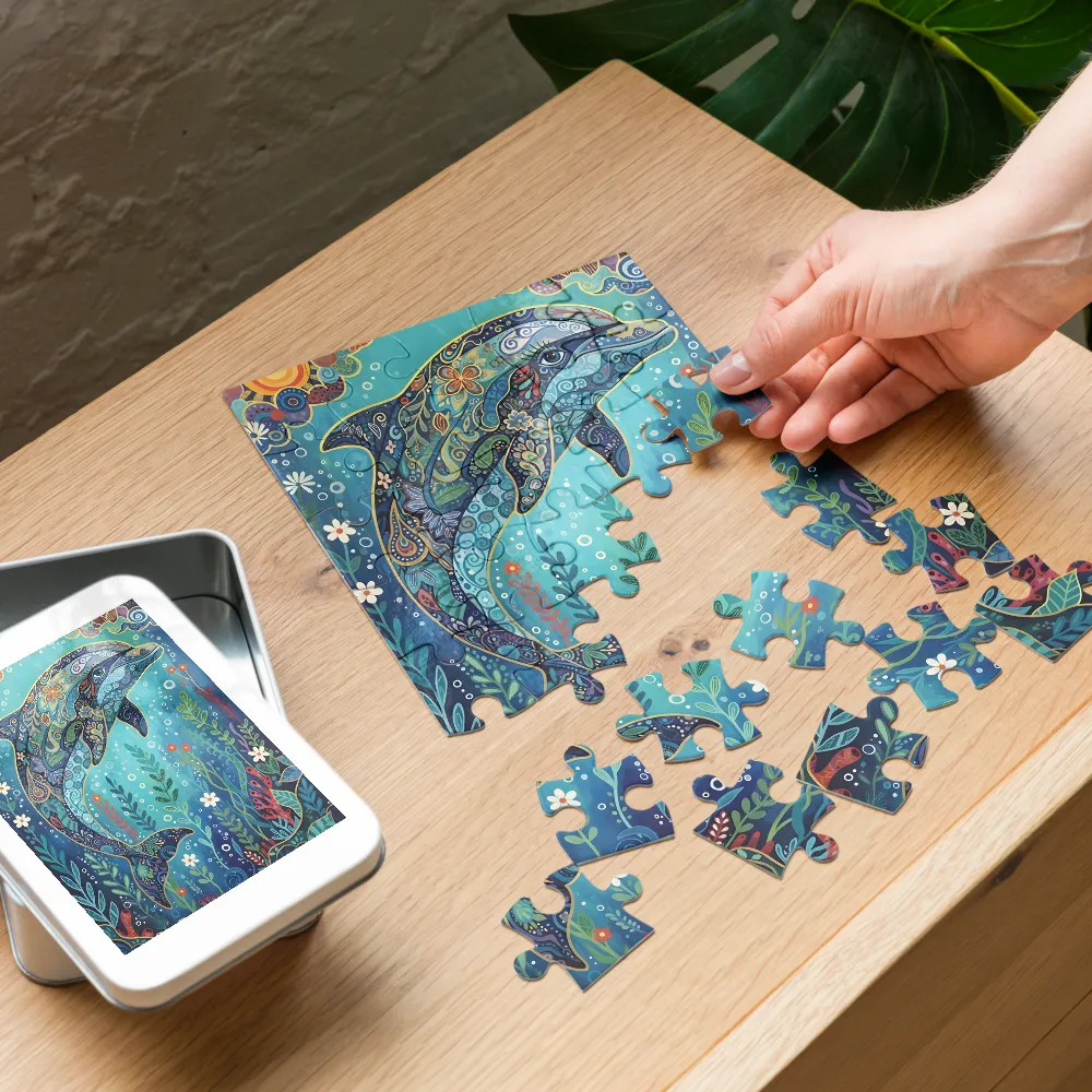 Ornate Dolphin 
 Jigsaw Puzzle in Tin Box