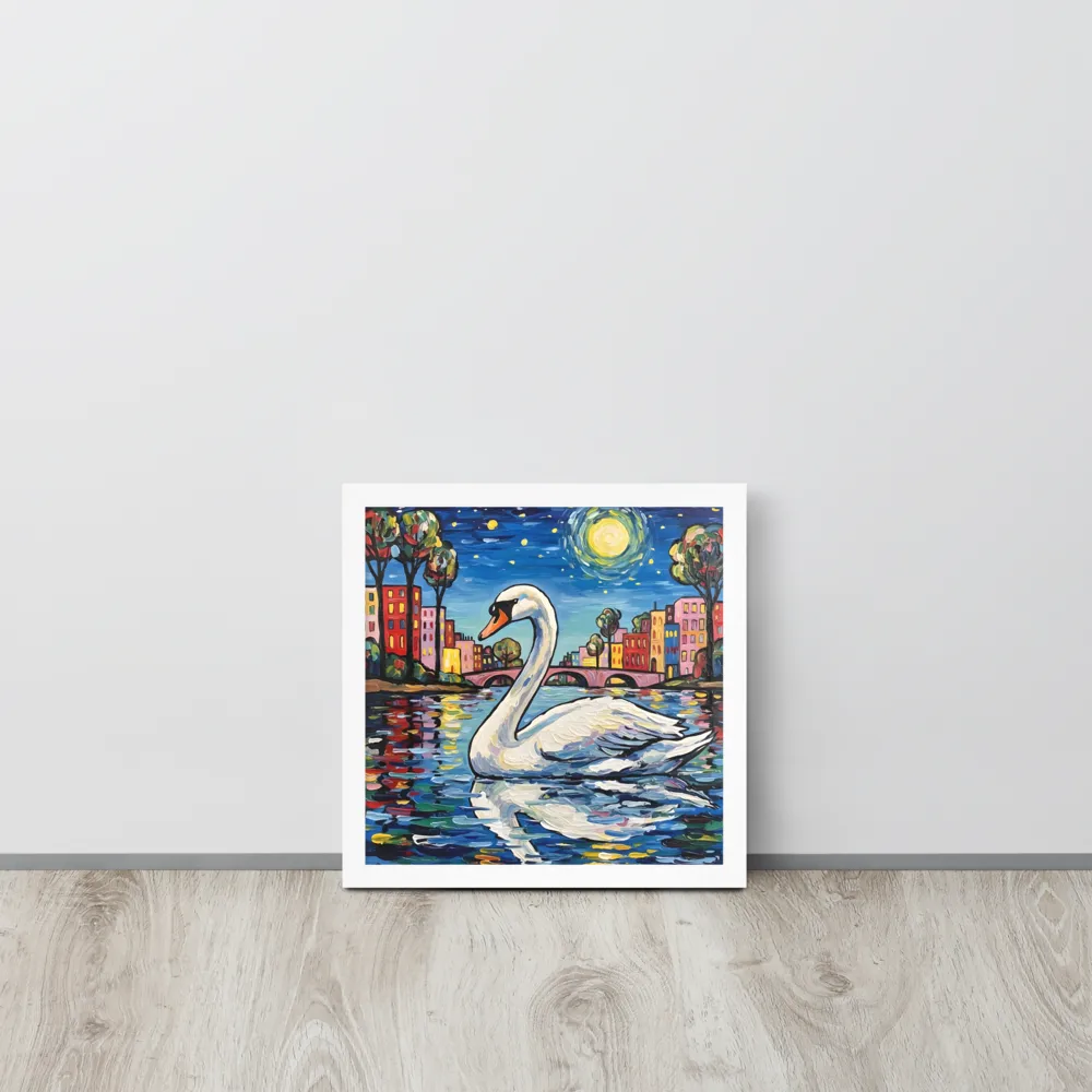 Moonlit Swan 
 Poster with White Frame | 12″x 12″