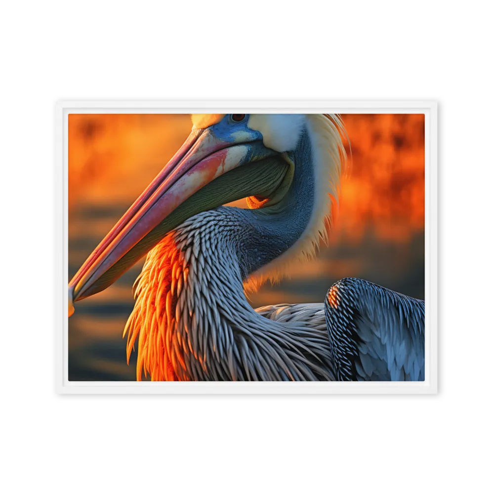 Elegance of the Pelican at Sunset | Canvas with White Frame | 18″×24″