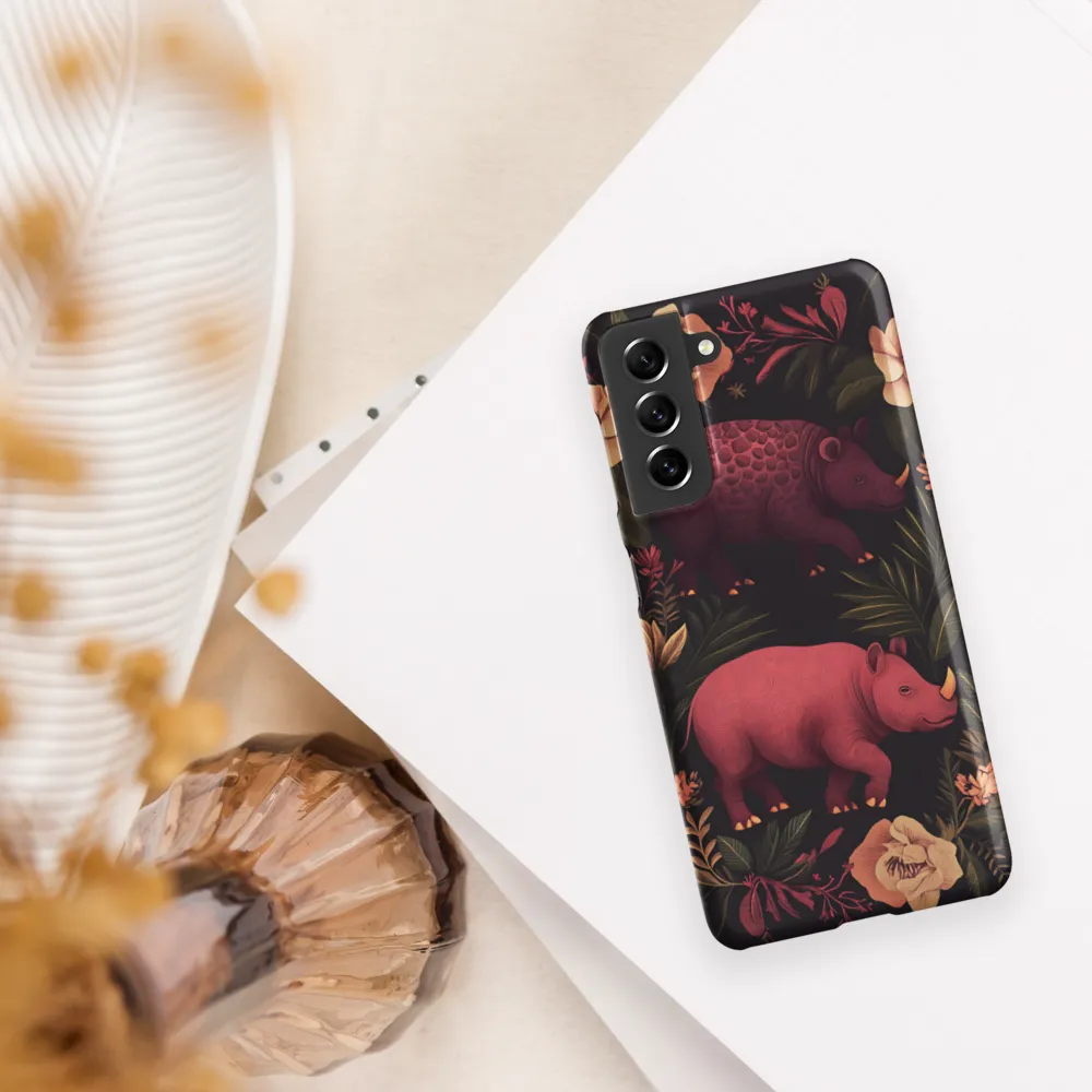 Rhinos in Floral Embrace