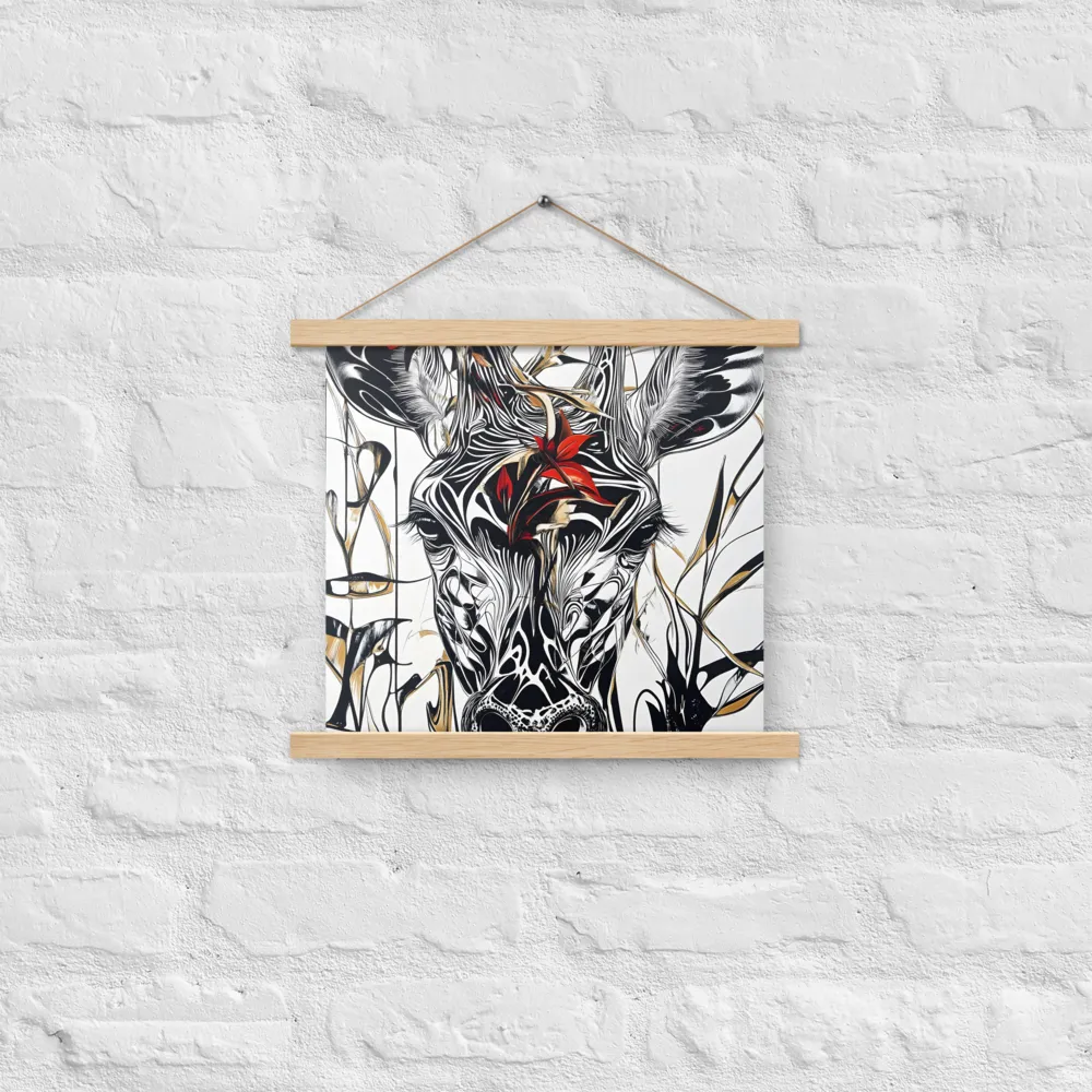Floral Elegance: The Giraffe's Portrait | Poster With Oak Wood Hanger | 14″×14″