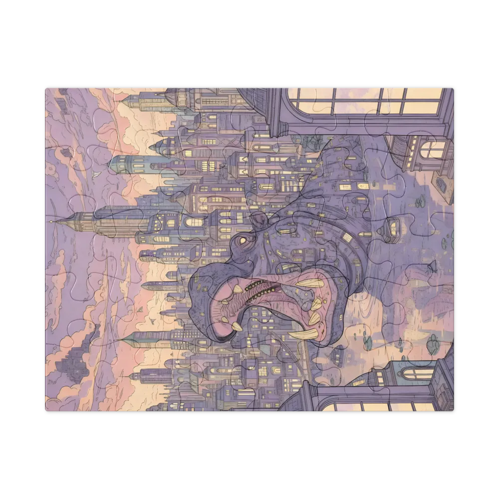 Urban Hippo at Dusk 
 Jigsaw Puzzle in Tin Box