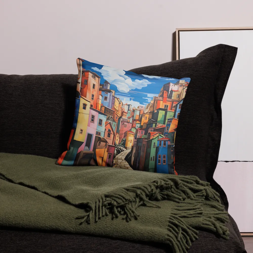 Whimsical Heights: A Vibrant Cityscape | Pillow | 18″×18″