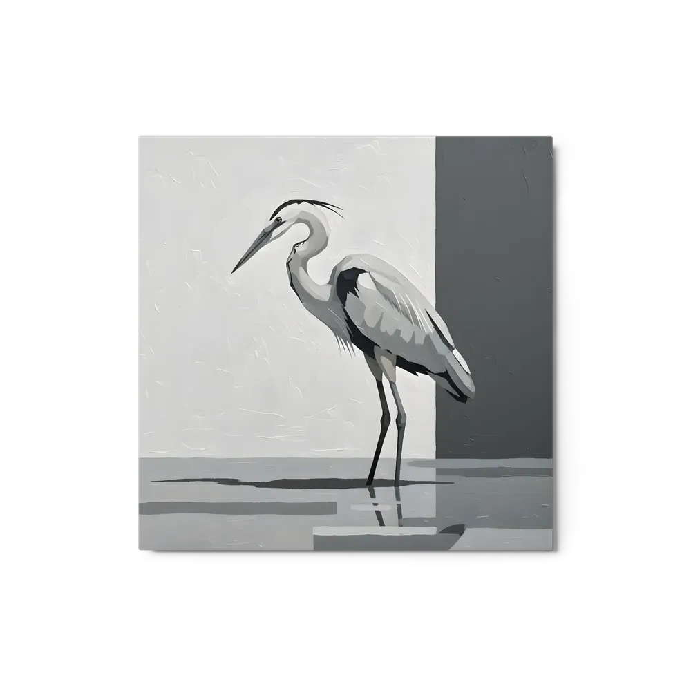 Grayscale Heron Study 
 Metal Print | 12″x 12″
