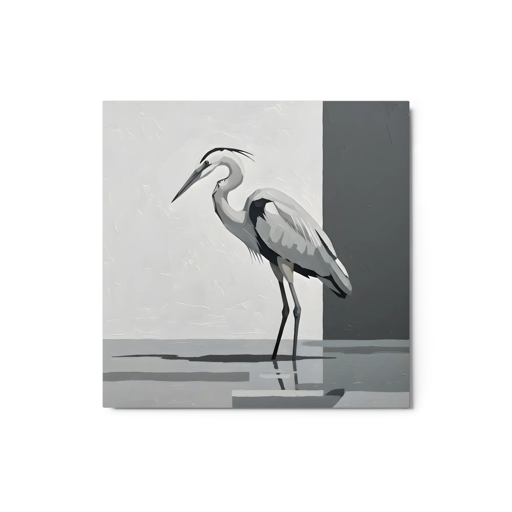 Grayscale Heron Study 
 Metal Print | 12″x 12″