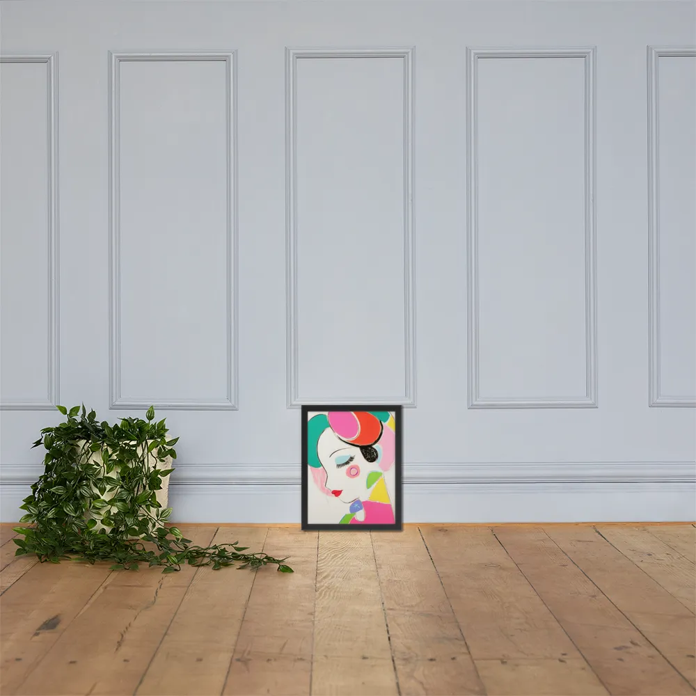 Whimsical Portrait in Colorful Abstraction | Poster with Black Frame | 11″×14″