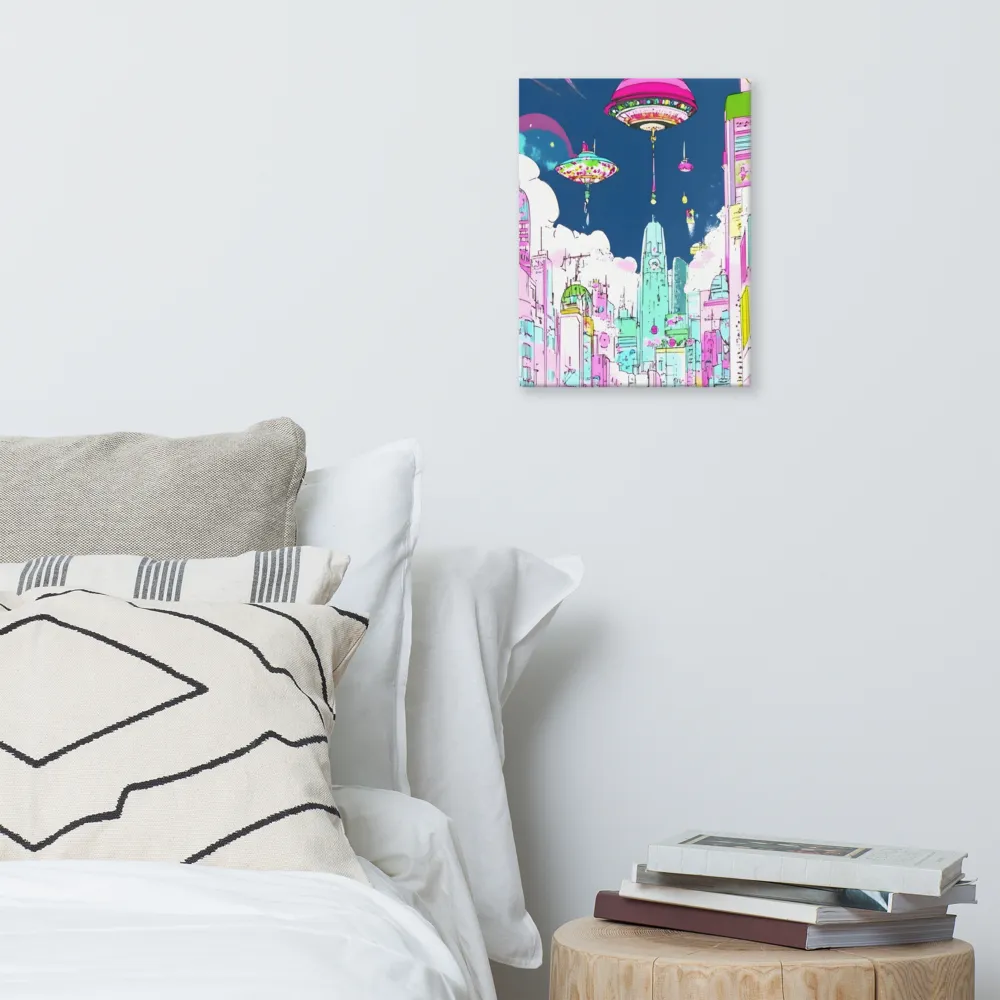 Futuristic Cityscape with Floating Structures | Canvas | 12″×16″