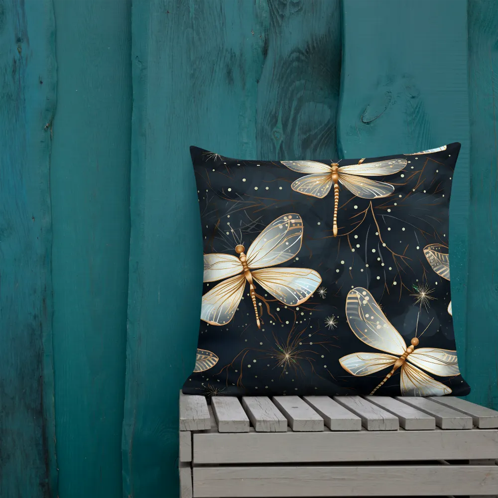 Ethereal Dance: Dragonflies in a Midnight Garden | Pillow | 22″×22″