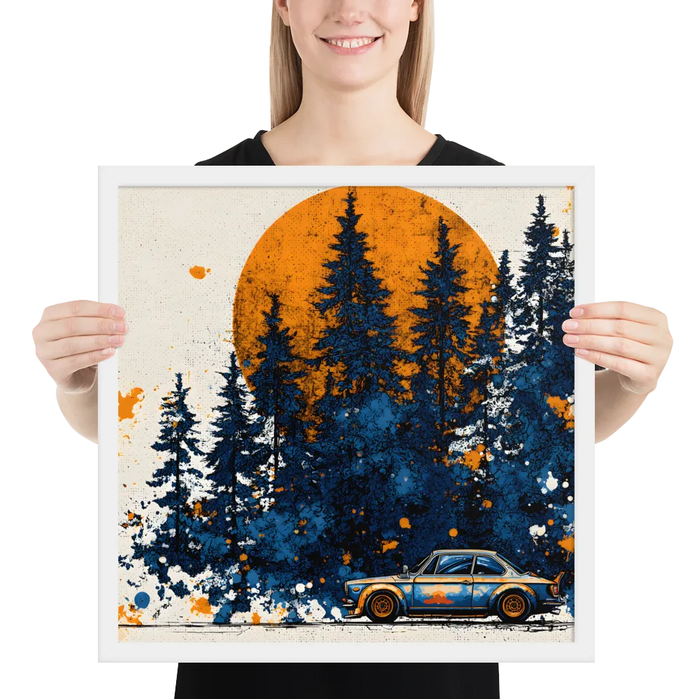 Sunset Forest Drive 
 Poster with White Frame | 18″x 18″