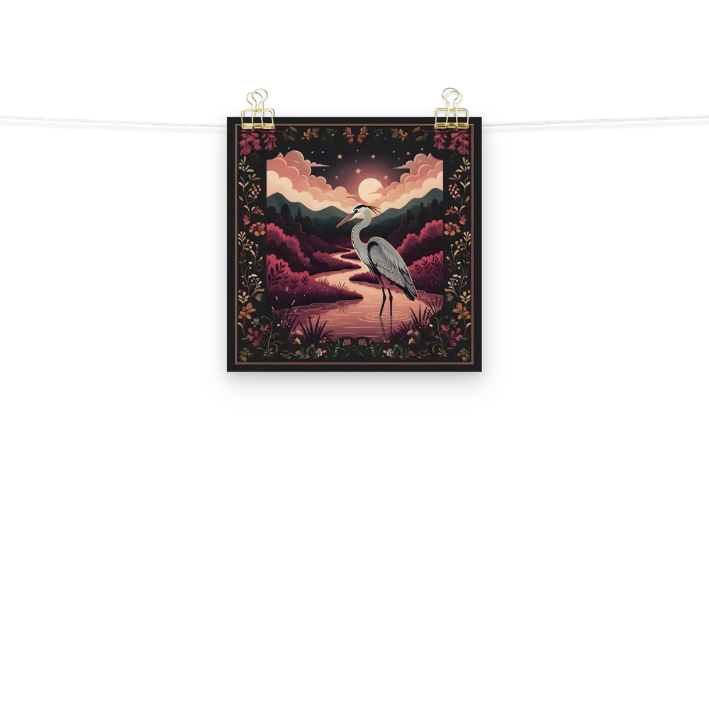 Moonlit Heron 
 Poster | 10″x 10″