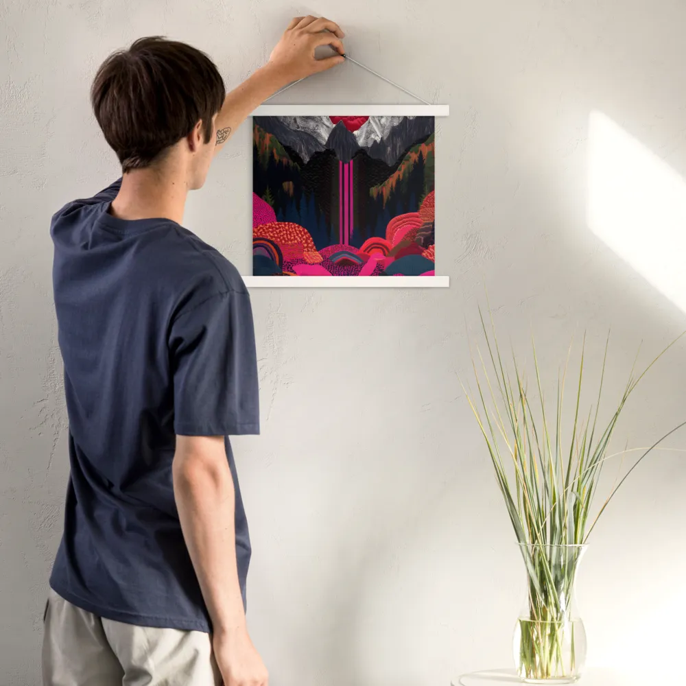 Ethereal Cascade: A Surreal Landscape | Poster With White Wood Hanger | 14″×14″