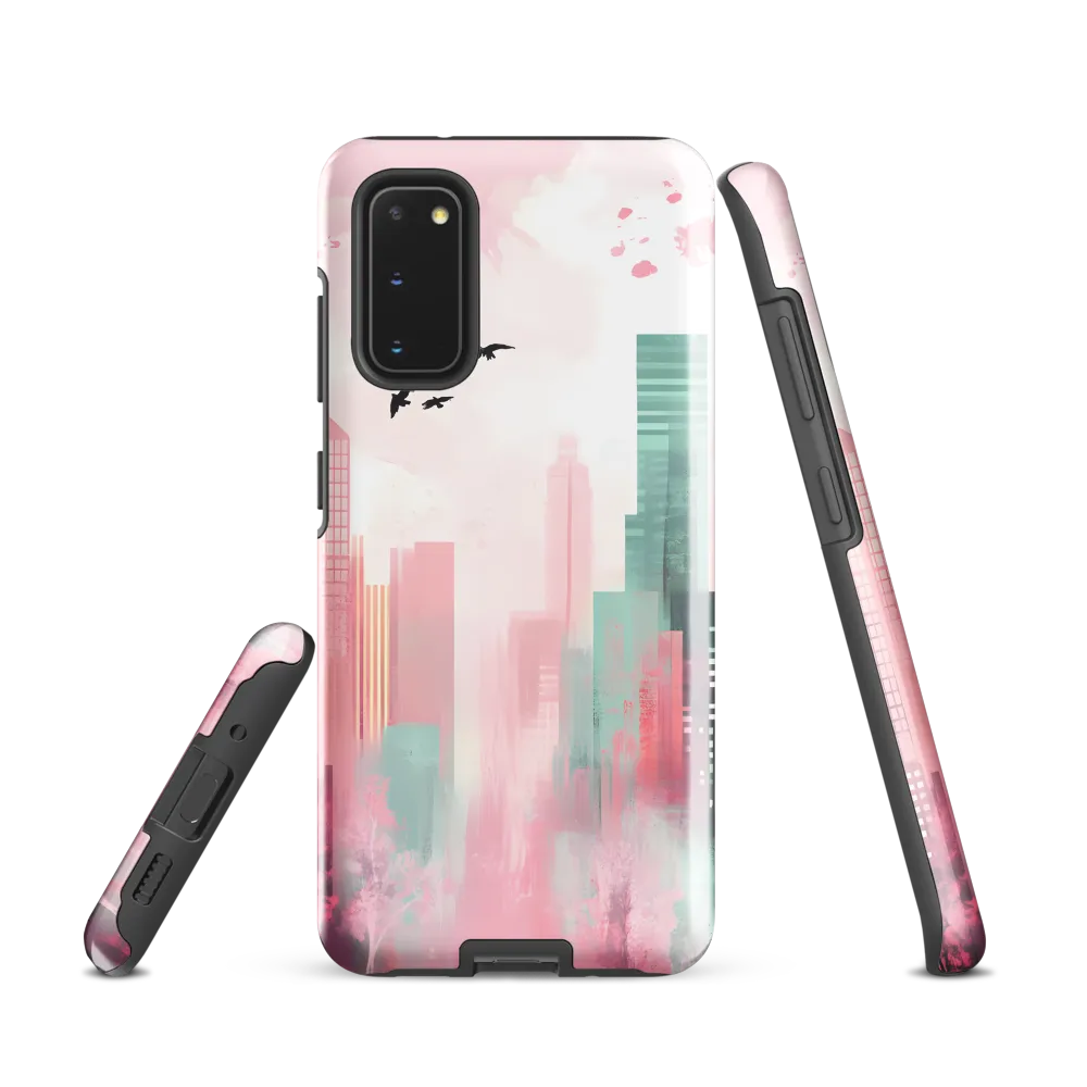 Dreamy Cityscape in Pink and Cyan