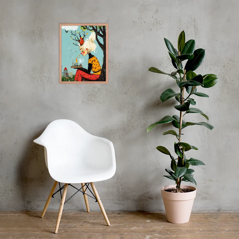 Whimsical Nature Girl | Poster with Red oak Frame | 16″×20″