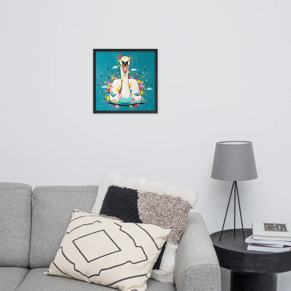 Swan Splash 
 Poster with Black Frame | 18″x 18″