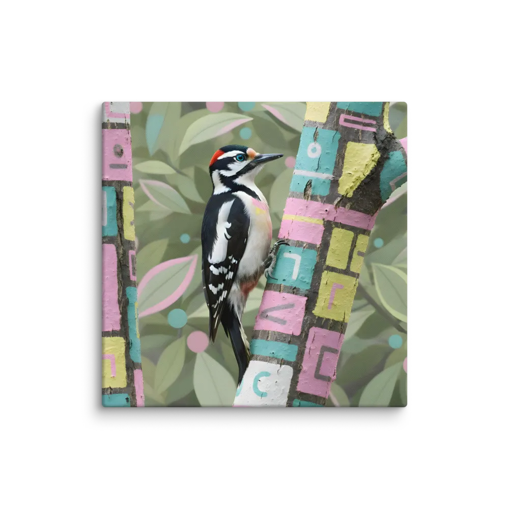 Woodpecker on Painted Tree 
 Canvas | 32″x 32″
