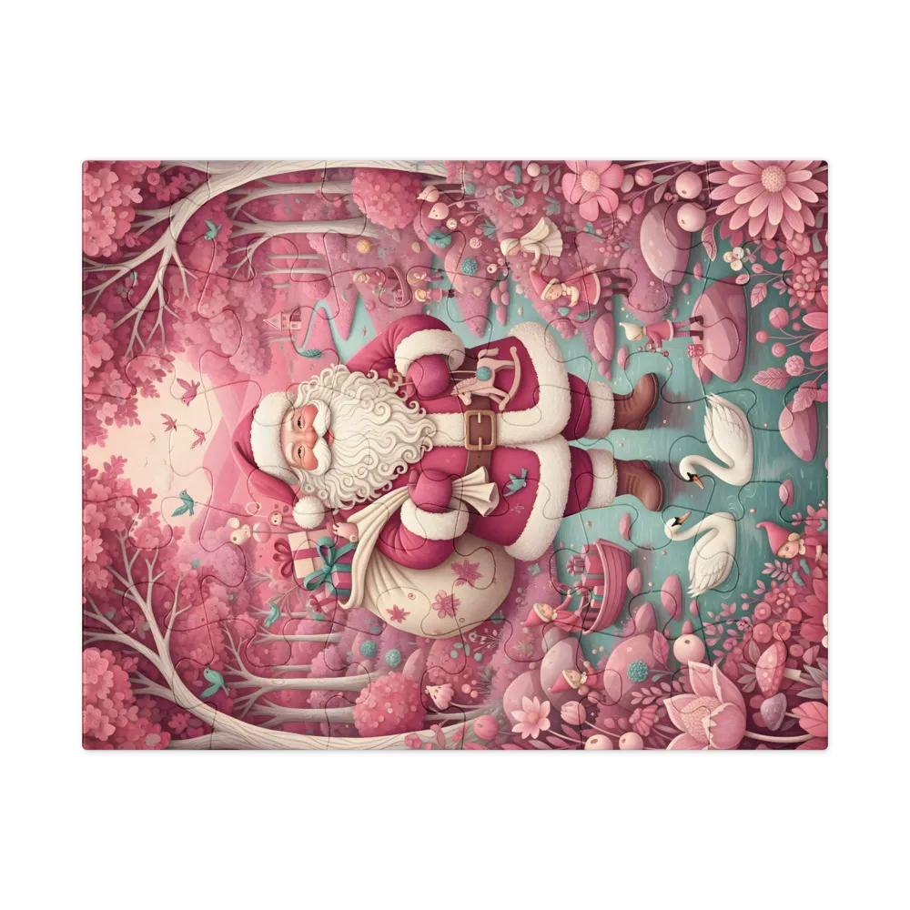 Pink Woodland Santa 
 Jigsaw Puzzle in Tin Box