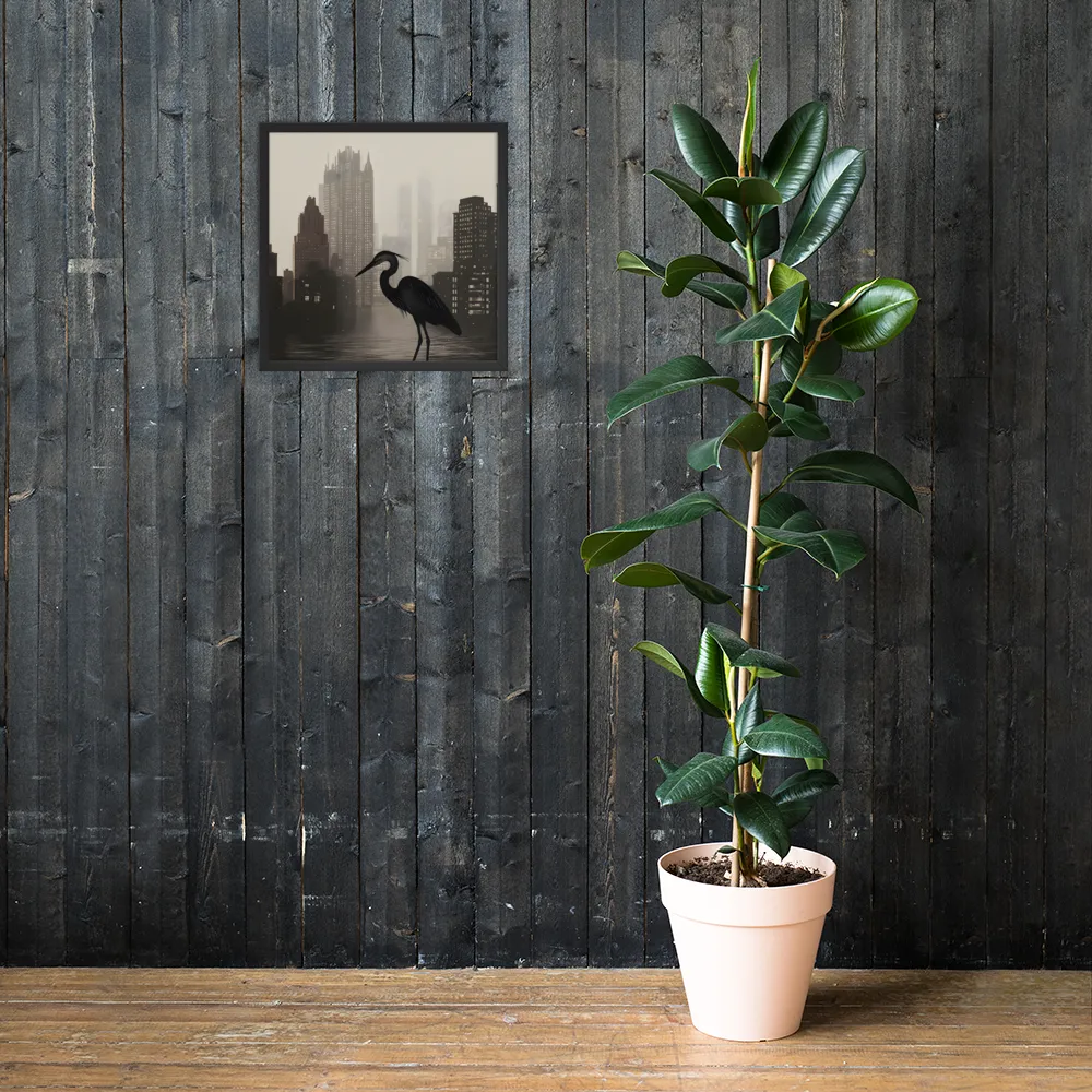 Urban Heron 
 Poster with Black Frame | 18″x 18″