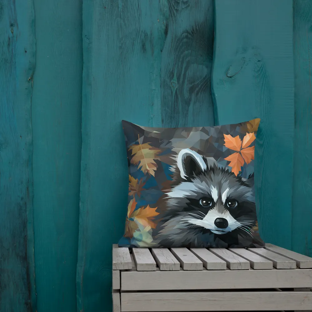 Whispers of Autumn: The Raccoon's Gaze | Pillow | 18″×18″