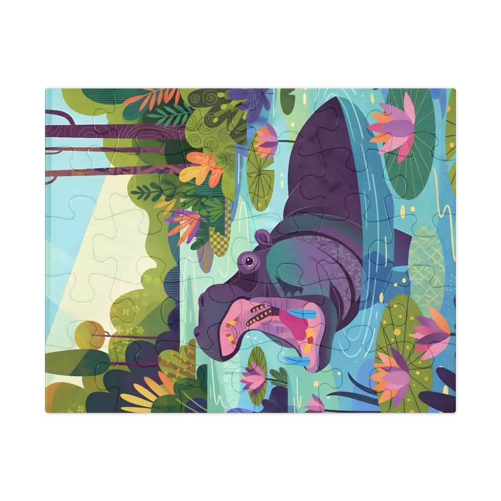 Lily Pond Hippo 
 Jigsaw Puzzle in Tin Box