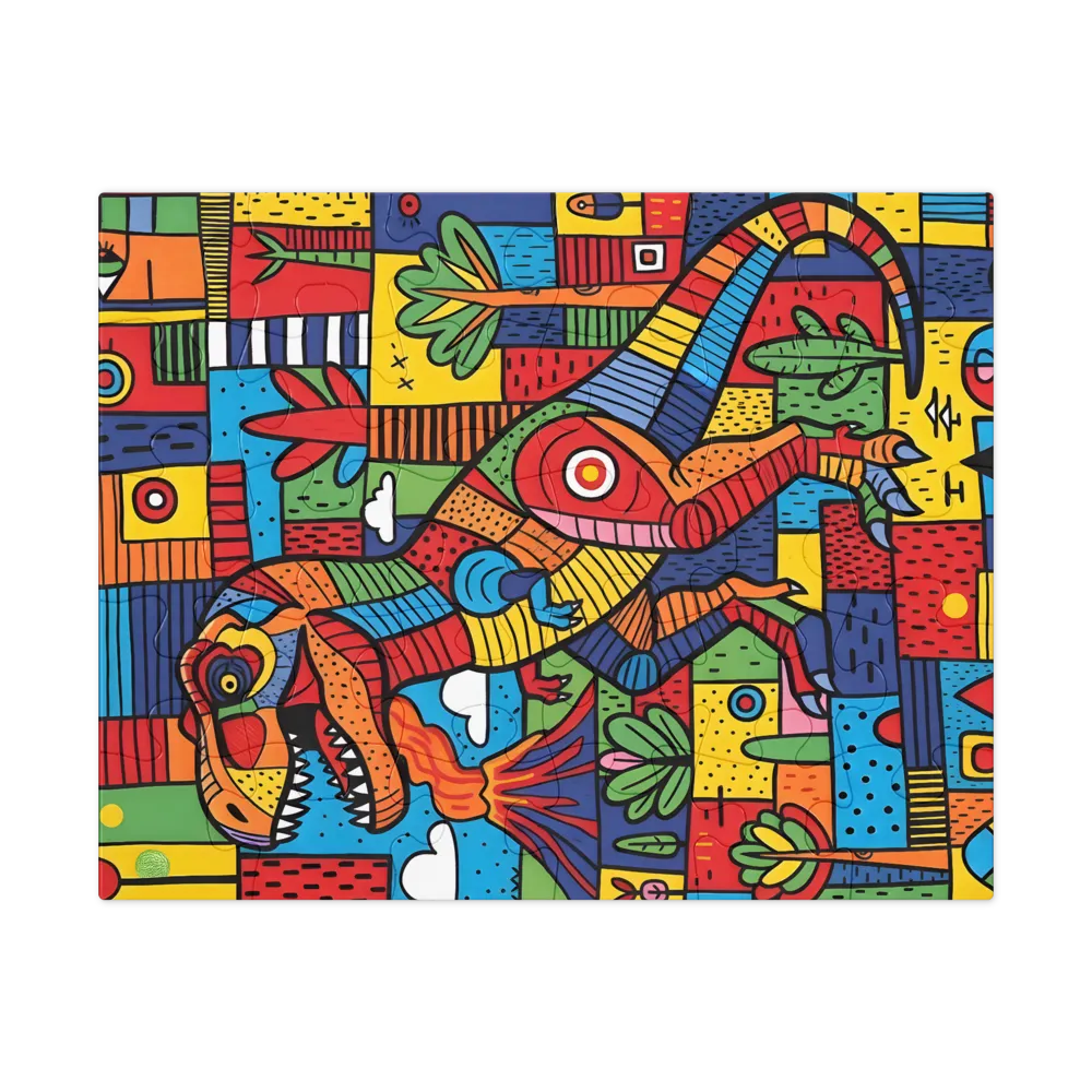 Patchwork T. rex 
 Jigsaw Puzzle in Tin Box