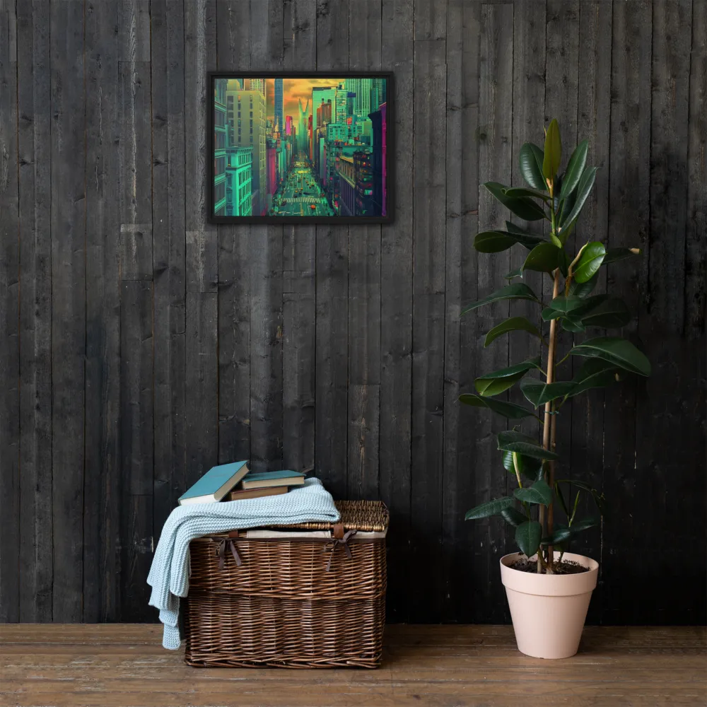 Urban Surrealism: Neon Dreams | Canvas with Black Frame | 16″×20″