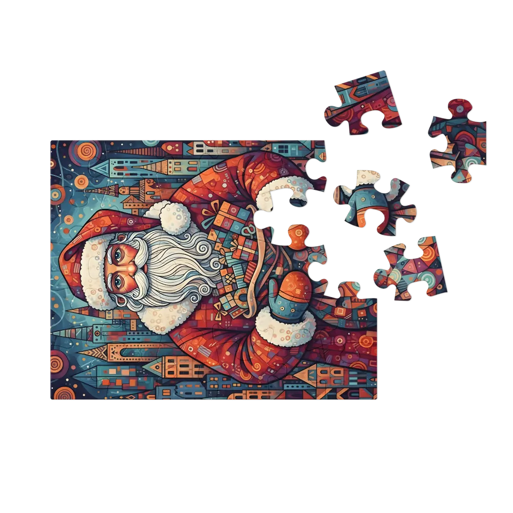 Mosaic Santa 
 Jigsaw Puzzle in Tin Box