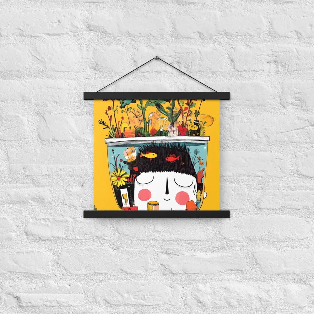 Whimsical Garden Head | Poster With Black Wood Hanger | 14″×14″