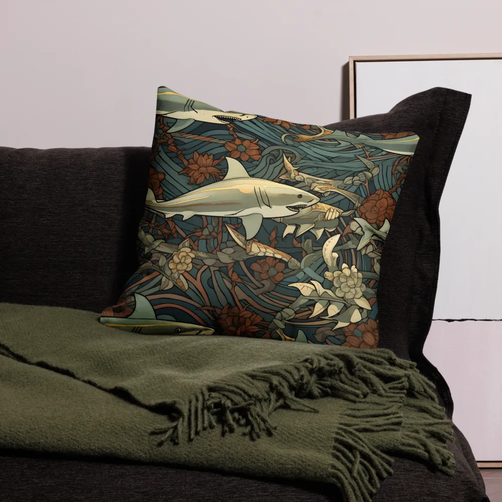 Dynamic Harmony of Sharks and Flora | Pillow | 22″×22″