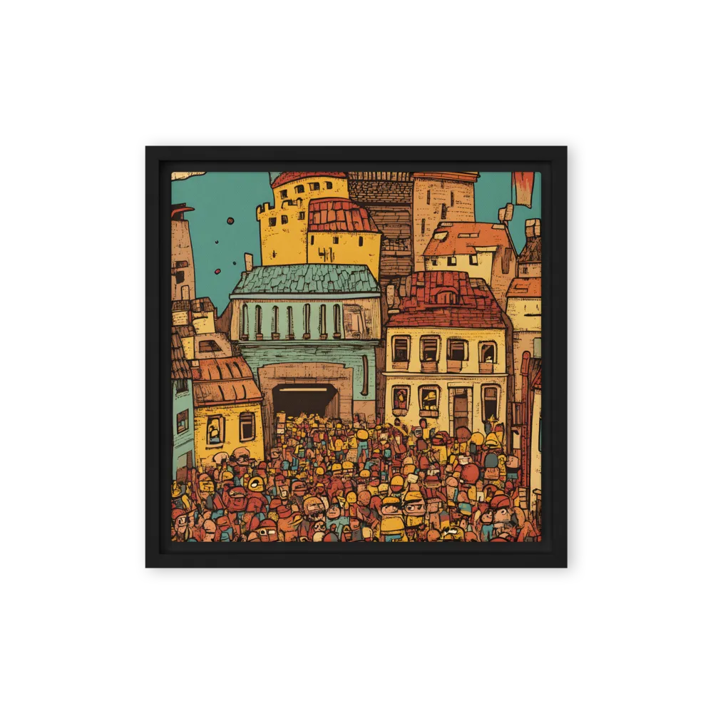 The Quirky City Gathering | Canvas with Black Frame | 12″×12″