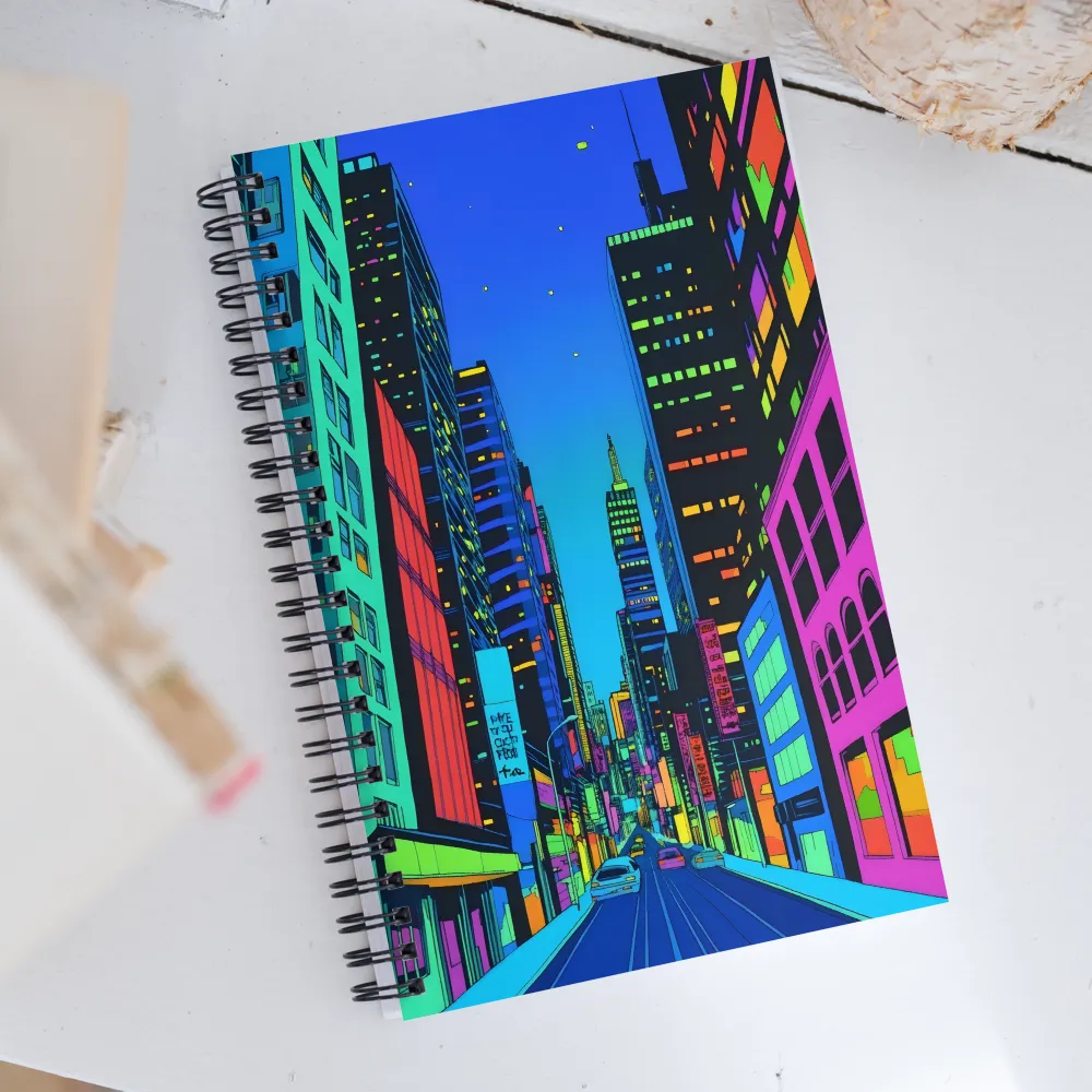 Neon Dreamscape: A Futuristic City at Dusk | Spiral Notebook