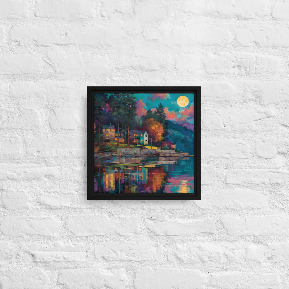 Moonlit Lakeside 
 Canvas with Black Frame | 12″x 12″