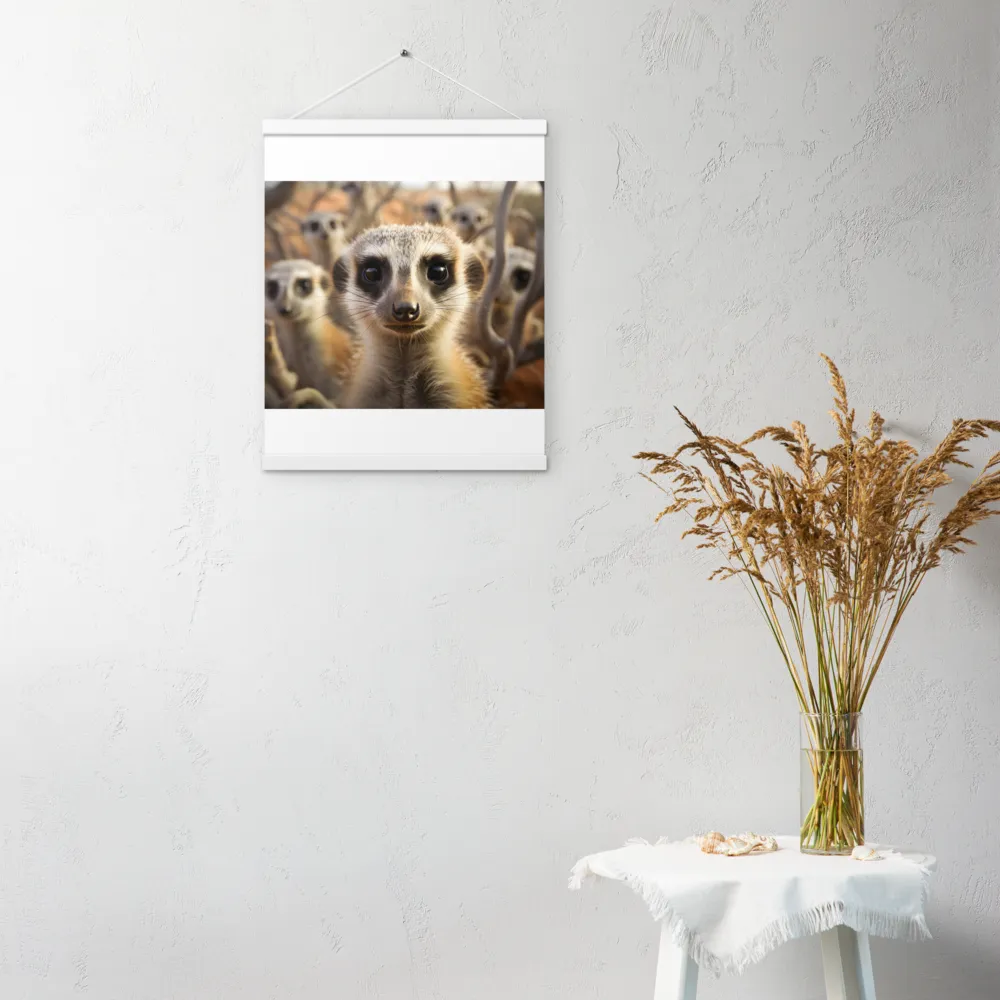 Curious Meerkats in Community | Poster With White Wood Hanger | 16″×20″
