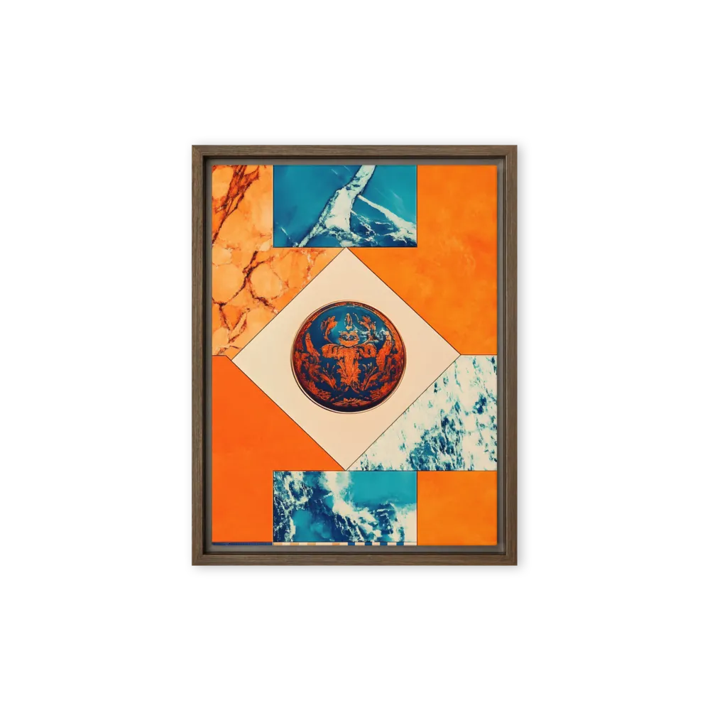Harmonious Encounters: Abstract Geometry | Canvas with Brown Frame | 9″×12″