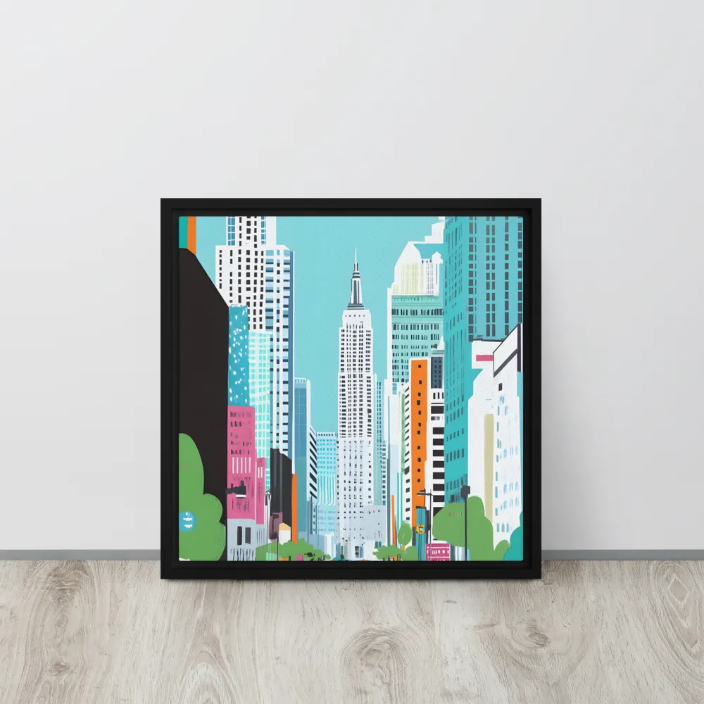 Urban Symphony: A Modern Cityscape | Canvas with Black Frame | 16″×16″