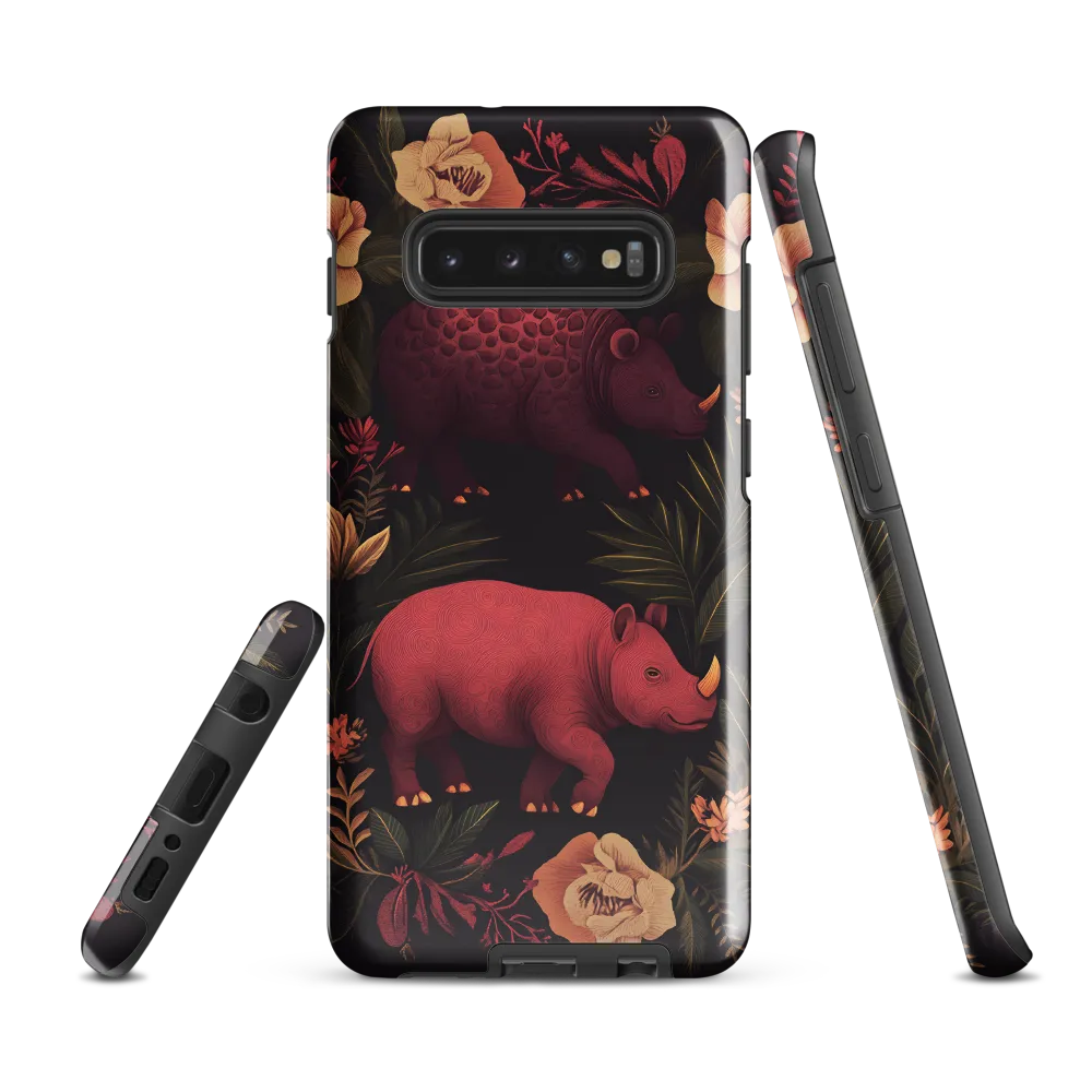 Rhinos in Floral Embrace | Phone Case |  S10 Plus | Tough Case | Glossy