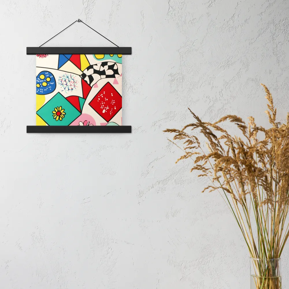 Joyful Geometry: A Playful Dance of Shapes and Colors | Poster With Black Wood Hanger | 10″×10″