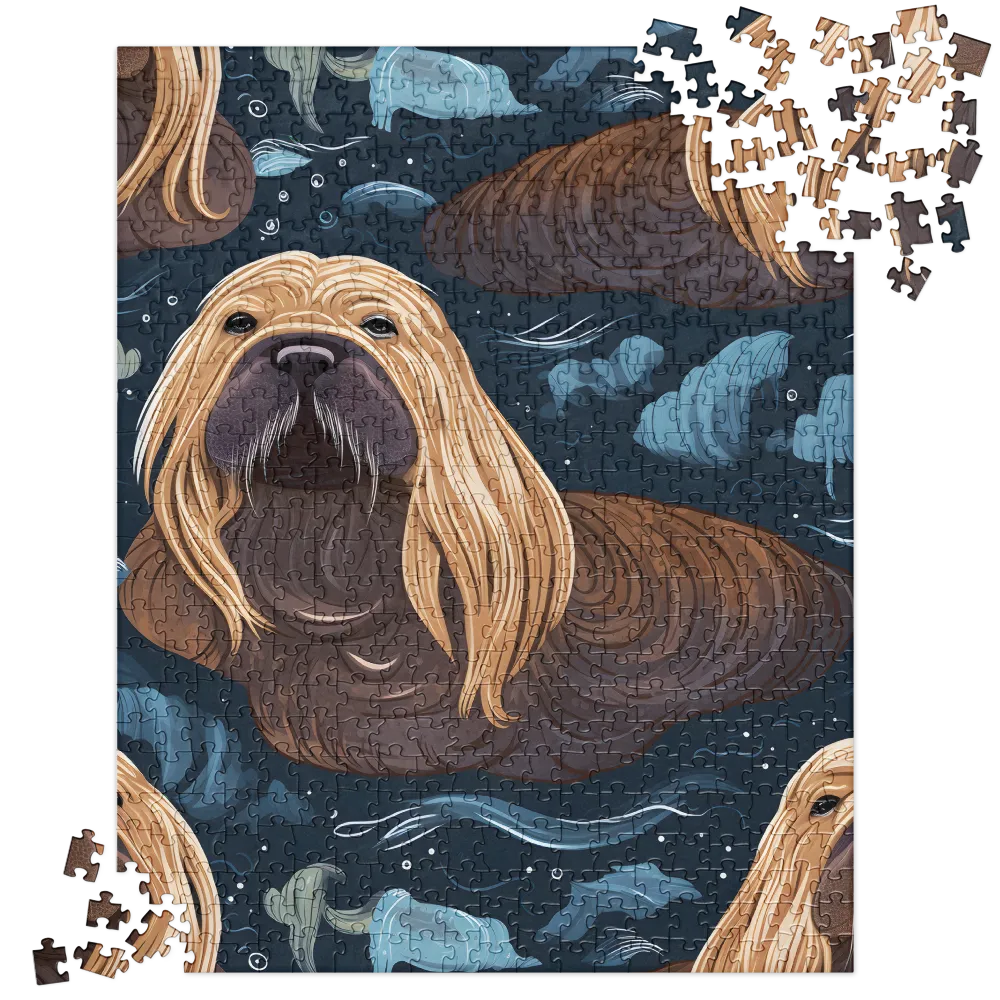 Whimsical Walruses in Deep Blue | Jigsaw Puzzle | 520 pieces