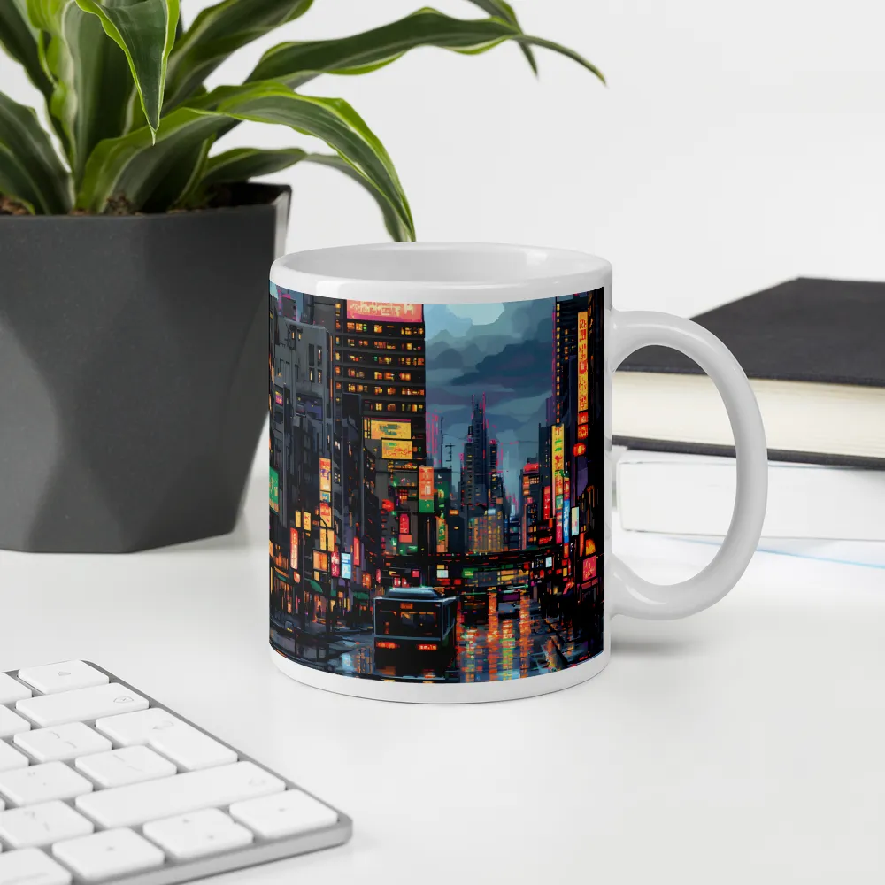 Neon Dreams: A Pixelated Urban Night | Mugs | Multiple Sizes & Colors