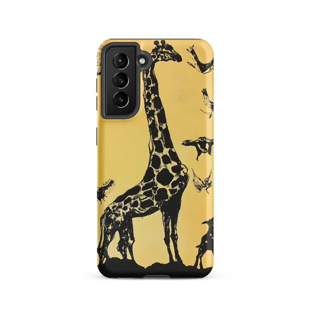 Whimsical Harmony of Giraffe and Birds