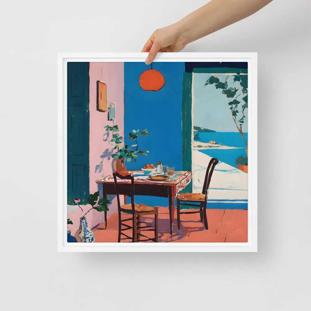 Breakfast by the Sea 
 Canvas with White Frame | 16″x 16″