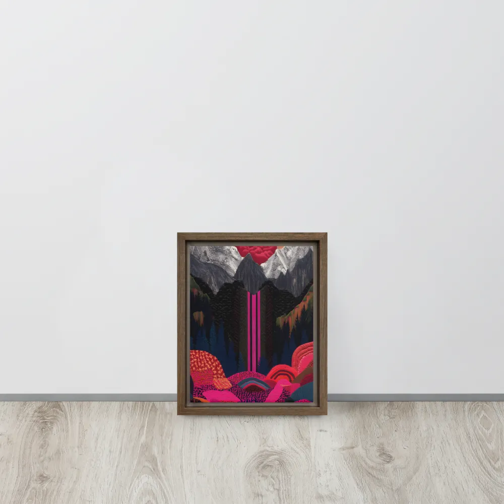 Ethereal Cascade: A Surreal Landscape | Canvas with Brown Frame | 8″×10″