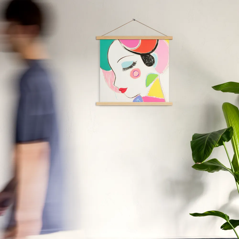 Whimsical Portrait in Colorful Abstraction | Poster With Oak Wood Hanger | 18″×18″