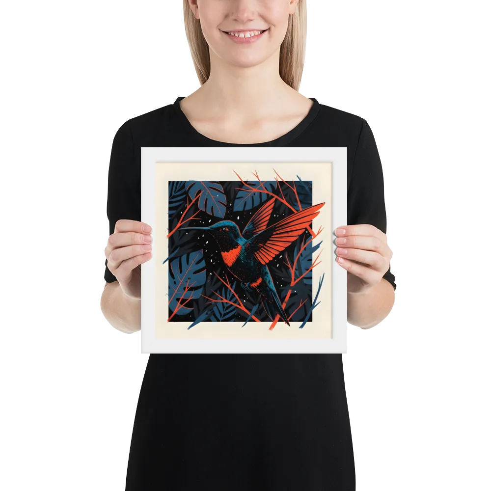 Midnight Hummingbird 
 Poster with White Frame | 10″x 10″