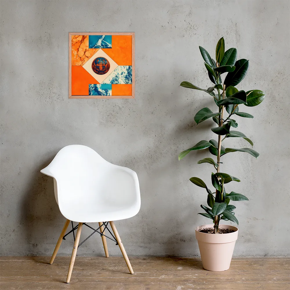 Harmonious Encounters: Abstract Geometry | Poster with Red oak Frame | 18″×18″