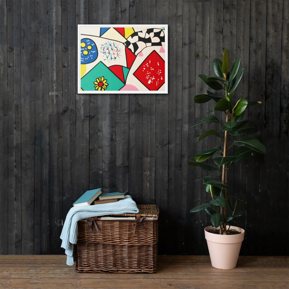 Joyful Geometry: A Playful Dance of Shapes and Colors | Canvas with White Frame | 18″×24″