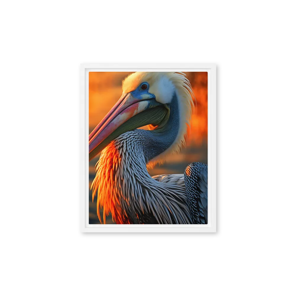 Elegance of the Pelican at Sunset | Canvas with White Frame | 11″×14″