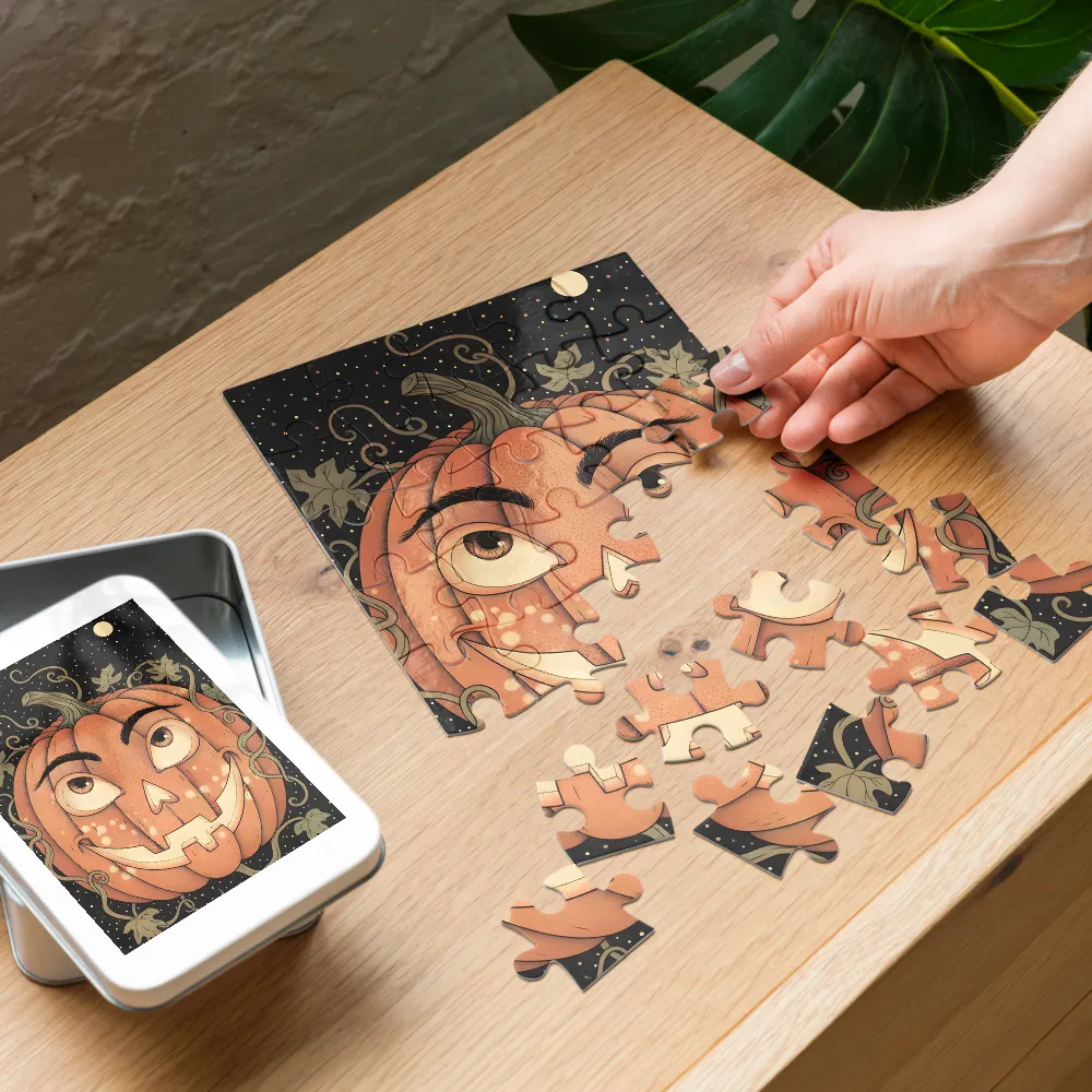 Moonlit Jack‑o'‑Lantern 
 Jigsaw Puzzle in Tin Box
