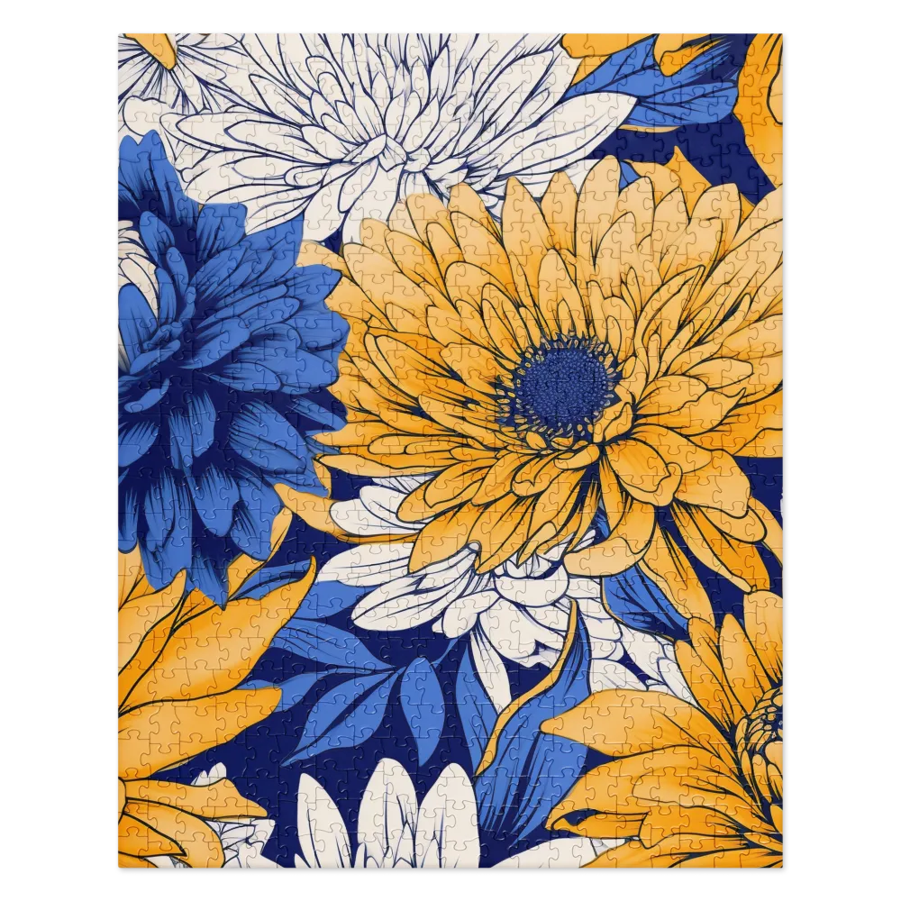 Floral Harmony in Blue and Yellow | Jigsaw Puzzle | 520 pieces